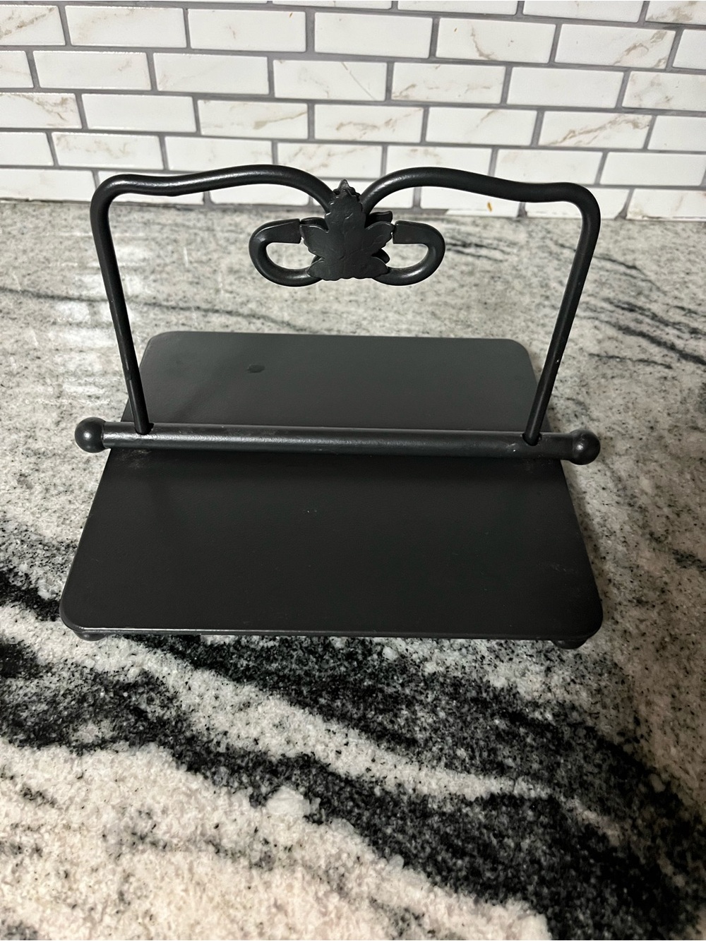 Longaberger Matte Black Metal Napkin Stand with Leaf Accent